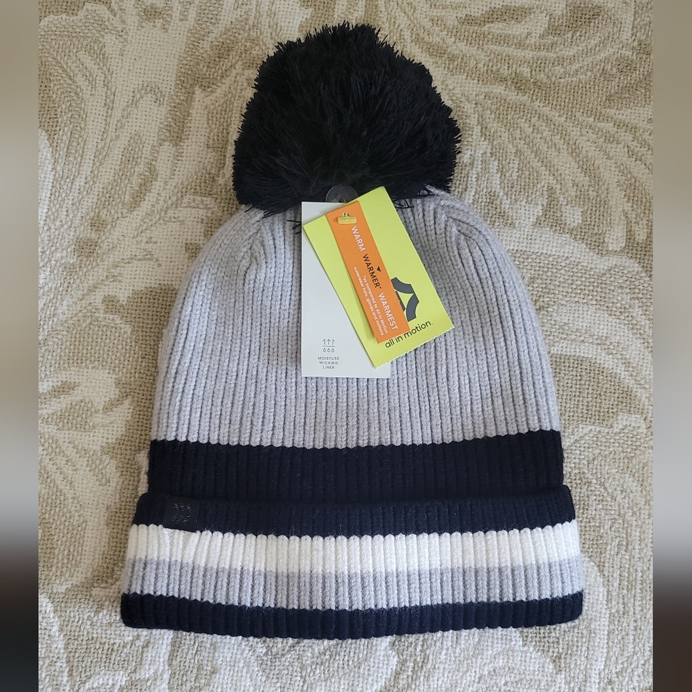 4/$15 SALE All in Motion | Gray and Black Pom-Pom Beanie Hat Warm Fleece Lined